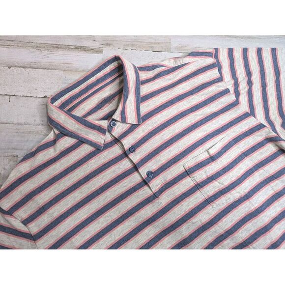 Patagonia‎ Men's Organic Cotton Polo Shirt Size Large Gray Striped Short Sleeve - Picture 1 of 11